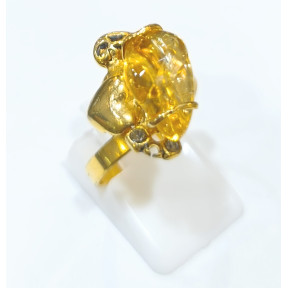 Bague Citrine Laiton Taille Réglable 55 à 58