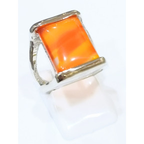 Bague Agate de Feu Acier Taille 50