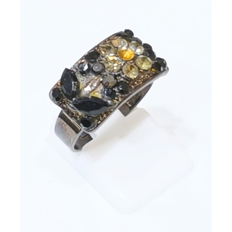 Bague Swarovski Acier Noir Taille Réglable 57 à 60