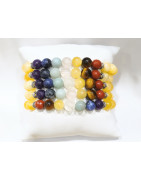 Bracelet Calcite Jaune 7 Chakras avec Inserts Acier Crénelés Pierres Rondes et Facettée 8mm