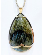 Pendentif Labradorite Argent 925 et Chaîne Acier 60cm