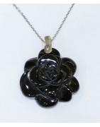Pendentif Onyx Fleur Argent 925 avec Chaîne 44 + 2 cm