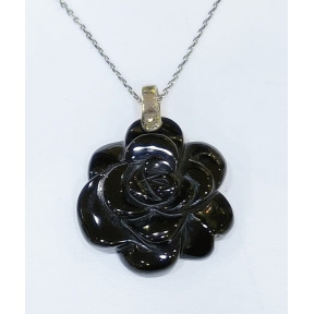 Pendentif Onyx Fleur Argent 925 avec Chaîne 44 + 2 cm