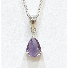 Pendentif Améthyste Facettée et Chaîne 44 + 2 cm Argent 925