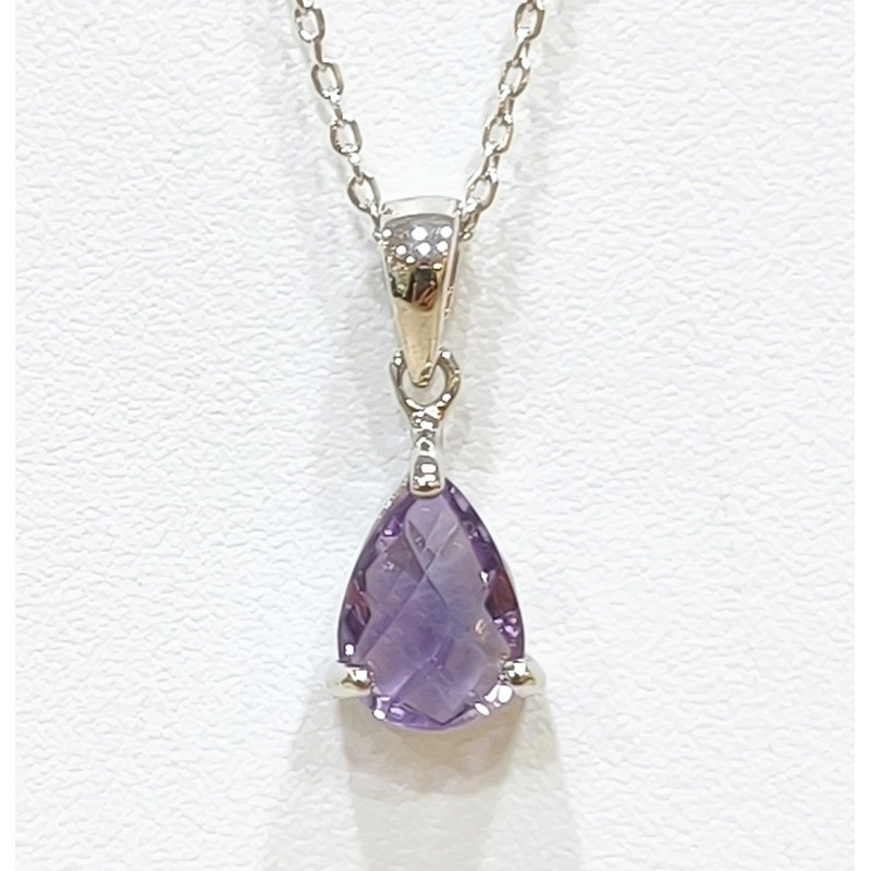 Pendentif Améthyste Facettée et Chaîne 44 + 2 cm Argent 925
