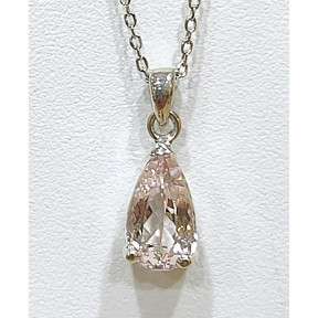Pendentif Morganite Facettée et Chaîne 44 + 2 cm Argent 925