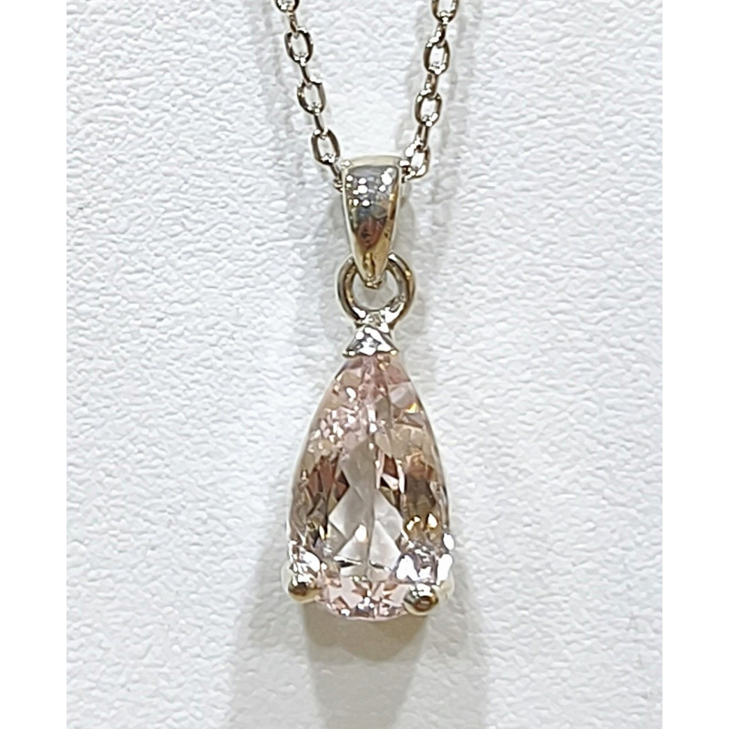 Pendentif Morganite Facettée et Chaîne 44 + 2 cm Argent 925