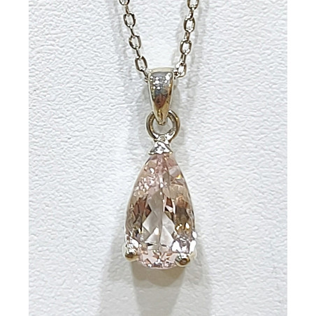 Pendentif Morganite Facettée et Chaîne 44 + 2 cm Argent 925