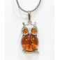 Pendentif Ambre Chouette et Chaîne Argent 925 48 cm