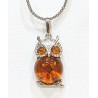 Pendentif Ambre Chouette et Chaîne Argent 925 48 cm