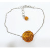 Bracelet Ambre Baltique Fleur Argent 925 avec Fermoir 18 + 3 cm