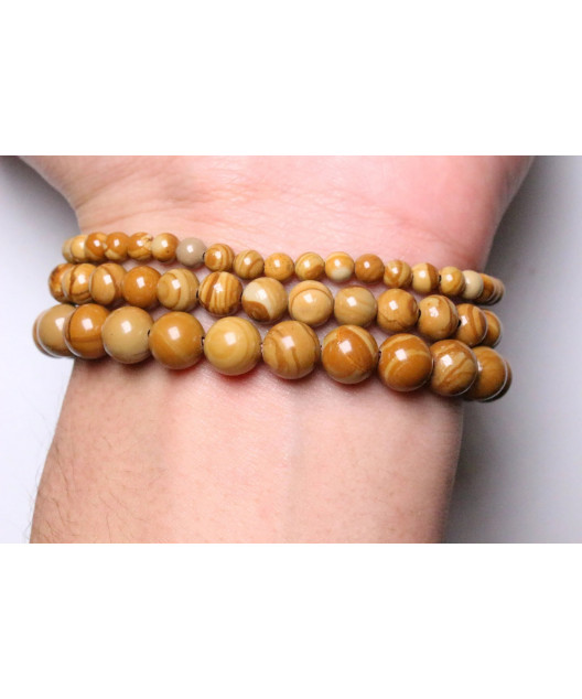 Bracelet Jaspe Bois pierres rondes