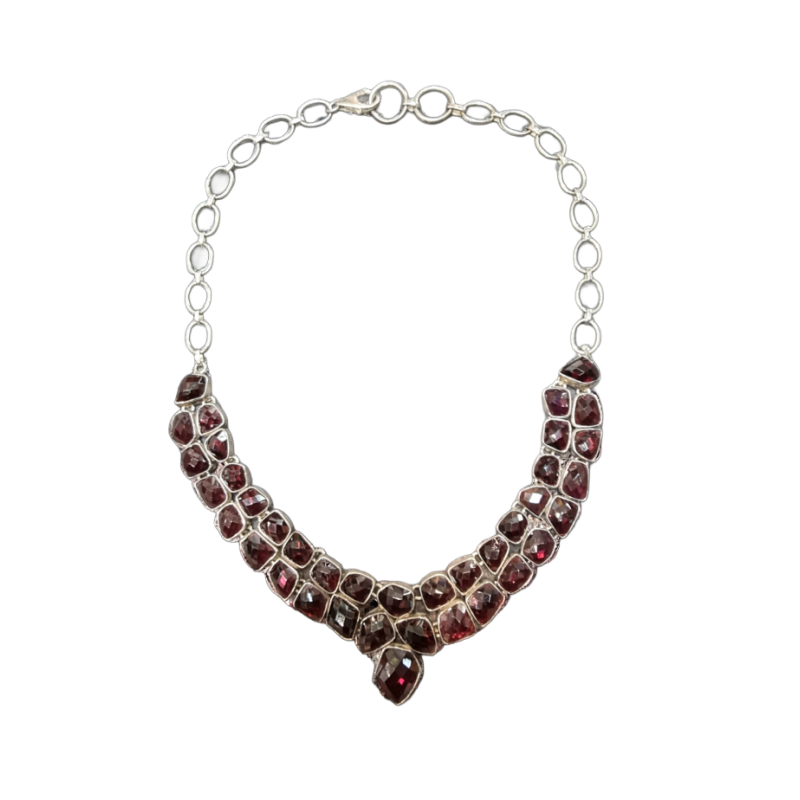 Collier Grenat Facetté et Serti Argent 925