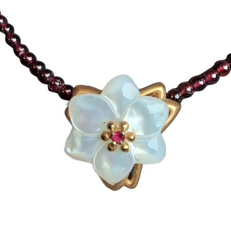 Collier Grenat & Nacre Perles rondes 4mm