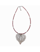 Pendentif Feuille sur collier Grenat Argent 925