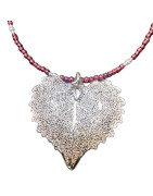 Pendentif Feuille sur collier Grenat Argent 925