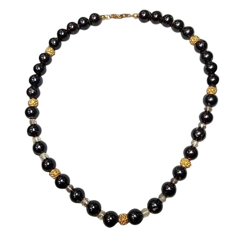 Collier Grenat Pierres rondes & Cristal de roche