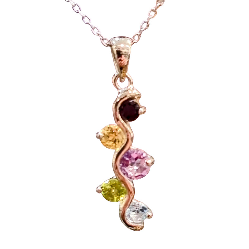 Pendentif Améthyste Citrine Topaze bleue et Grenat Argent 925 avec chaîne