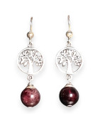 Boucles Grenat Boules Arbre de vie Argent 925 (s)