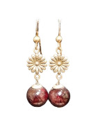 Boucles Grenat Boules Fleurs Argent 925 (s)