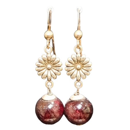 Boucles Grenat Boules Fleurs Argent 925 (s)