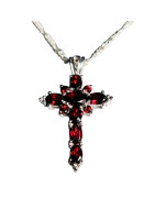 Pendentif Grenat Croix sur chaîne Argent 925