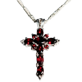 Pendentif Grenat Croix sur chaîne Argent 925
