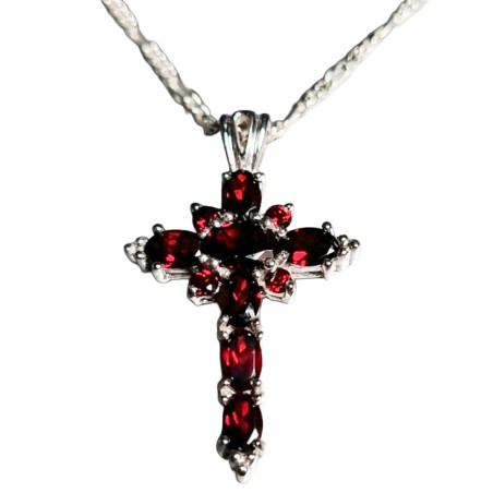 Pendentif Grenat Croix sur chaîne Argent 925