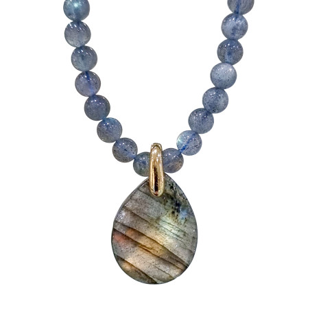 Pendentif Labradorite et Collier fermoir Doré (s)
