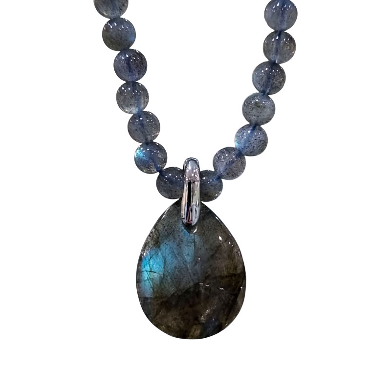Pendentif Labradorite et Collier fermoir Argenté (s)