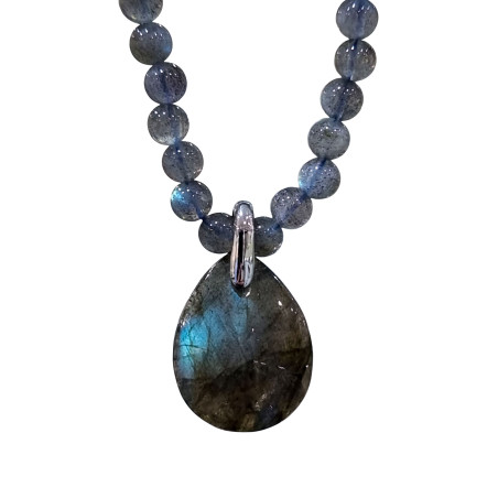 Pendentif Labradorite et Collier fermoir Argenté (s)