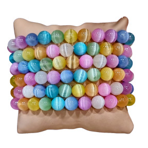 Bracelet Sélénite multicolore Pierres rondes 8mm
