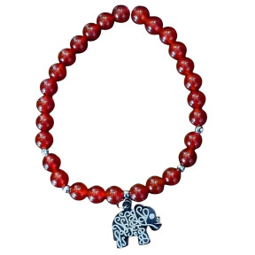 Bracelet Cornaline avec Insert Éléphant Pierres Rondes 6mm (s)