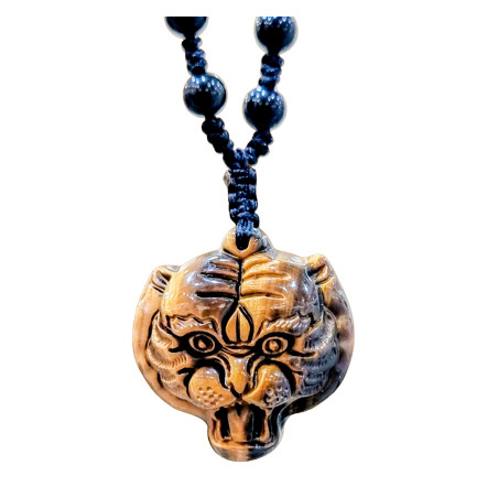 Pendentif Œil de Tigre Tête de Tigre sur collier Obsidienne Œil céleste (s)