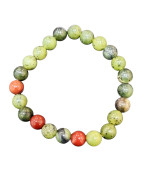 Bracelet Jade et Jaspe rouge Pierres rondes 8mm (s)