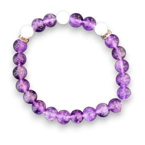 Bracelet Améthyste et Calcédoine Pierres rondes 8mm (s)