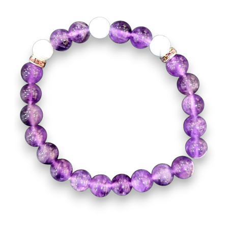 Bracelet Améthyste et Calcédoine Pierres rondes 8mm (s)