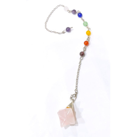 Pendule Quartz Rose Etoile Merkaba 7 Chakras