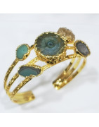 Bracelet Agate et Turquoise Laiton Plaqué Or Collection NIIKI PARIS