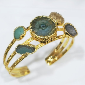 Bracelet Agate et Turquoise Laiton Plaqué Or