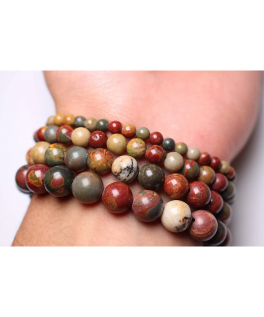 Bracelet Jaspe Picasso / Polychrome pierres rondes