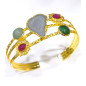 Bracelet Agate Rubis Malachite et Turquoise Laiton Plaqué Or