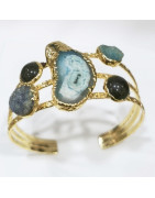Bracelet Agate et Œil de Tigre Vert Laiton Plaqué Or Collection NIIKI PARIS