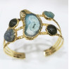 Bracelet Agate et Œil de Tigre Vert Laiton Plaqué Or Collection NIIKI PARIS