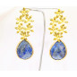 Boucles Lapis-Lazuli Facetté Feuilles Laiton Plaqué Or