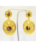 Boucles Œil de Tigre et Perles Laiton Plaqué Or