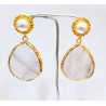 Boucles Quartz Rose Facetté et Perles Laiton Plaqué Or