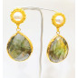 Boucles Labradorite Facetté et Perles Laiton Plaqué Or