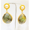 Boucles Labradorite Facetté et Perles Laiton Plaqué Or