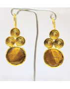 Boucles Œil de Tigre Facetté Rond Laiton Plaqué Or